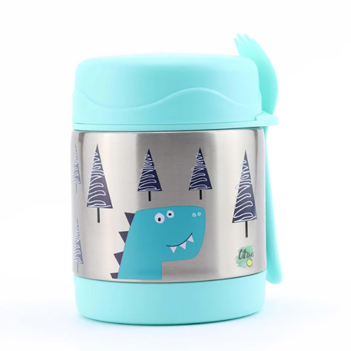Citron Food Jar 300ml Triple Insulated with Spork Turquoise Dino