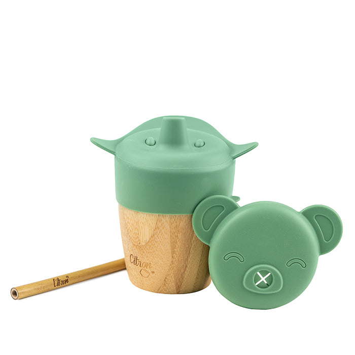 Citron Bamboo Cup with 2 Lids and Straw Green