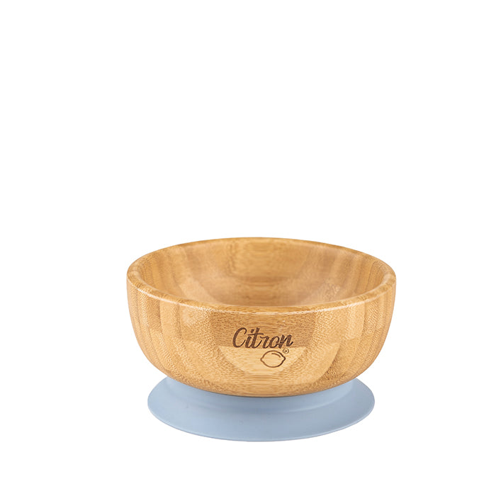 Citron Bamboo Bowl with Suction and Spoon Dusty Blue