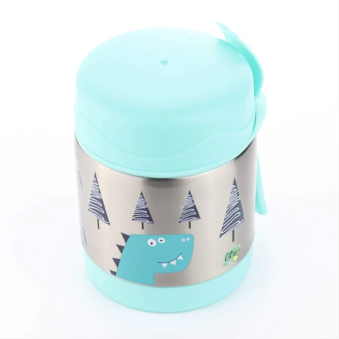 Citron Food Jar 300ml Triple Insulated with Spork Turquoise Dino