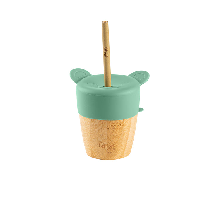 Citron Bamboo Cup with 2 Lids and Straw Green