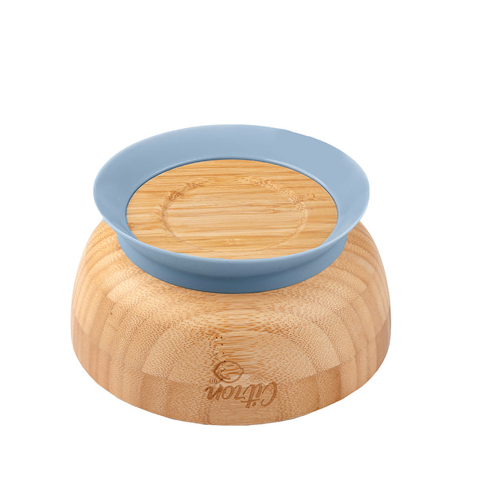 Citron Bamboo Bowl with Suction and Spoon Dusty Blue
