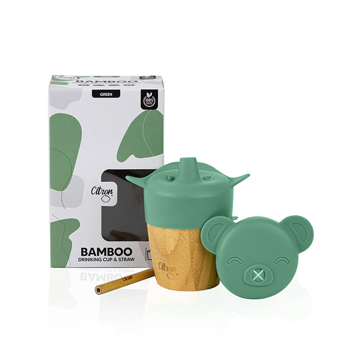 Citron Bamboo Cup with 2 Lids and Straw Green