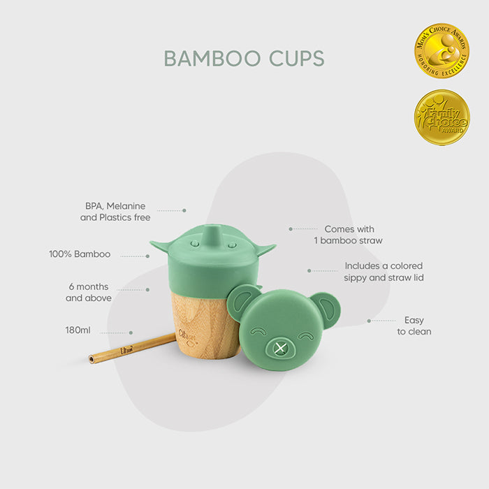 Citron Bamboo Cup with 2 Lids and Straw Green