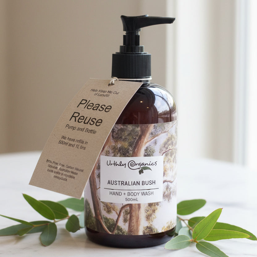 Image of a bottle of Australian bush hand and body wash which smells amazing and is great for gifts from Alara Way