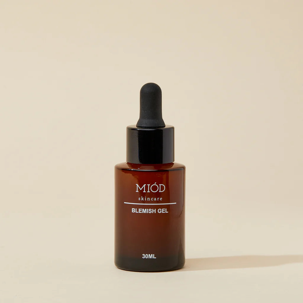 this is an image of a blemish gel serum on a beige background, great for skincare routines and gifts and is low-tox