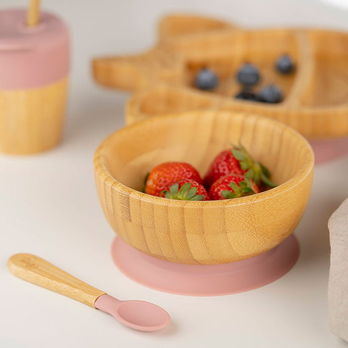 Citron Bamboo Bowl with Suction and Spoon Blush Pink