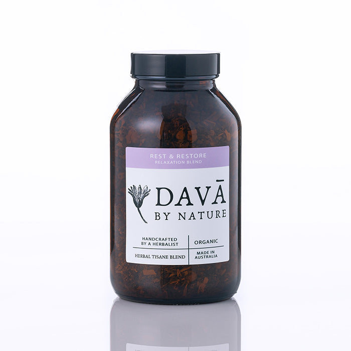 Image of DAVA BY NATURE Rest & Restore bottle, great low-tox gift for tea lovers.