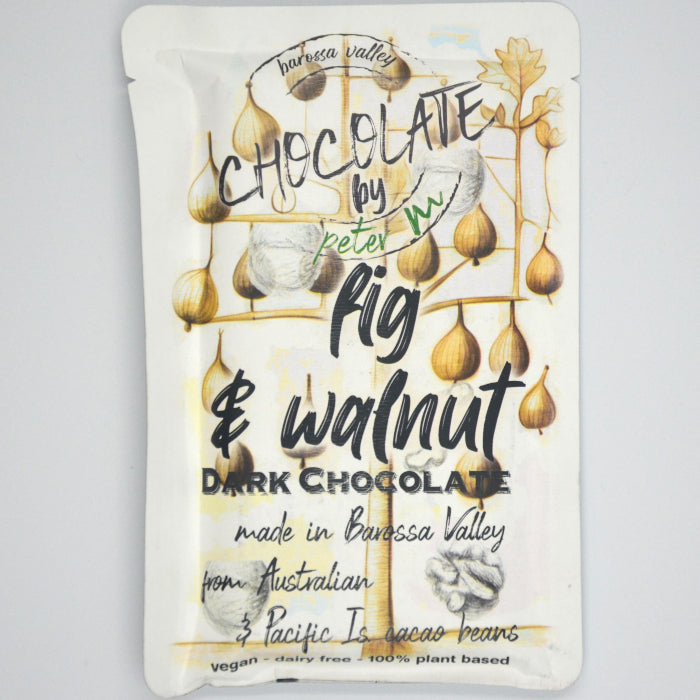 imae of a packet for vegan fig and walnut chocolate