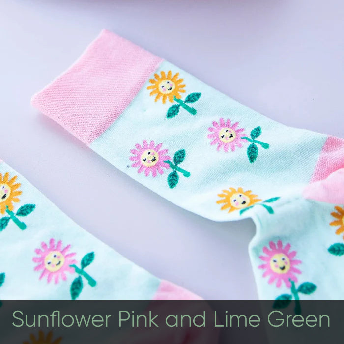 Pink and green flower socks