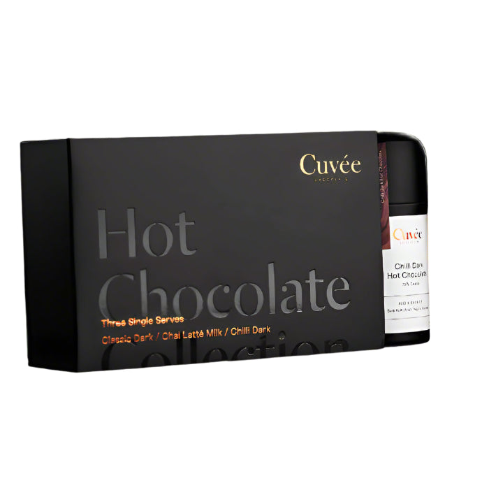 cover of a hot chocolate box that is black and elegant