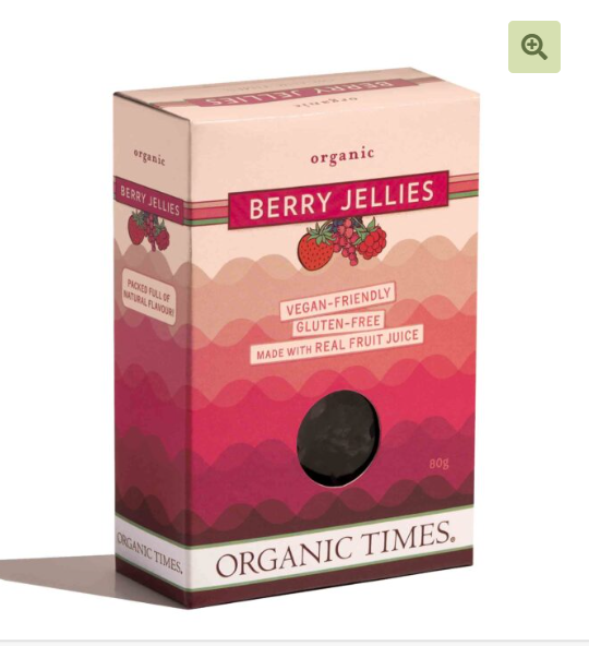 Box of Organic Times Berry Jellies on a white background