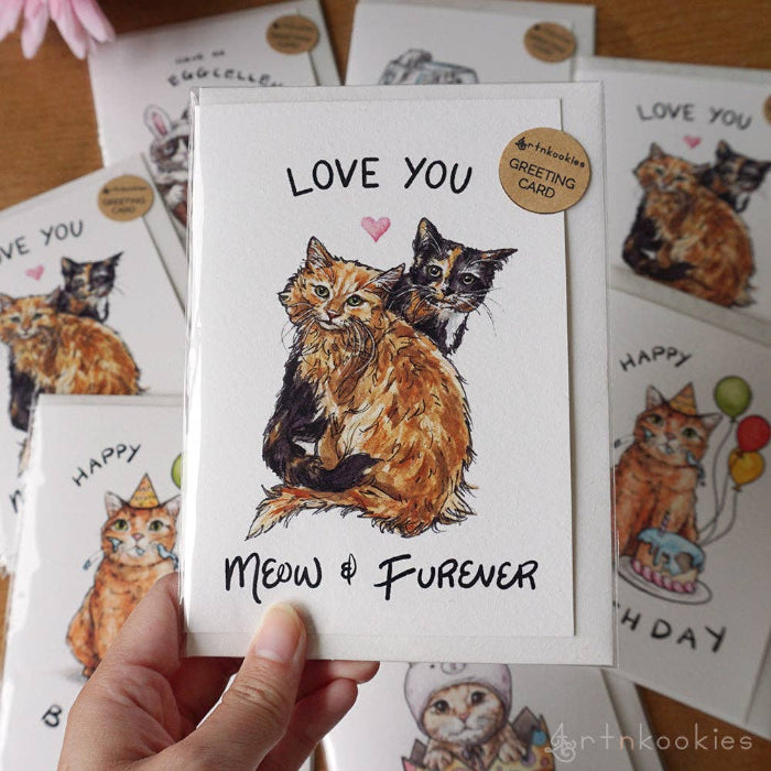 Image of Love You Meow and Furever - Valentine's Greeting Card