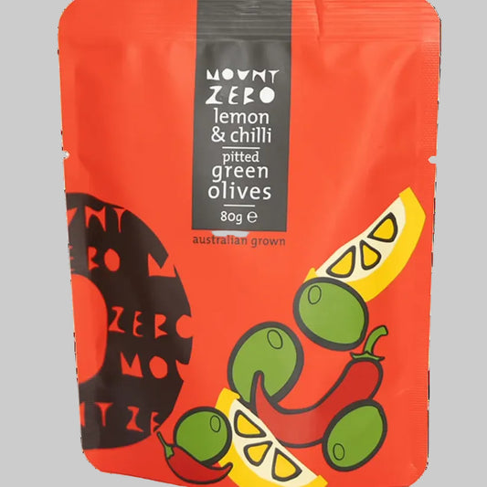 Lemon & Chilli Pitted Green Olives by Mount Zero