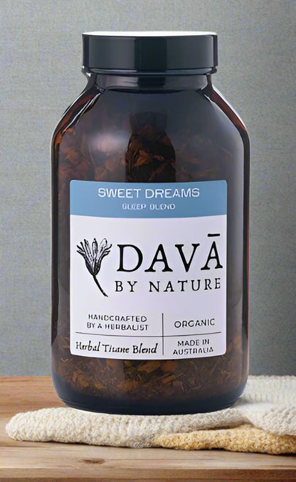 Bottle of Dava by Nature Sweet Dreams blend on a white background