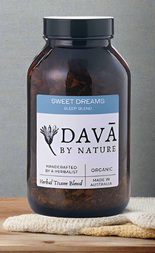 Bottle of Dava by Nature Sweet Dreams blend on a white background