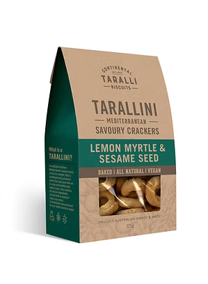 Lemon Myrtle & Sesame Seed Savoury Tarallini CRACKERS By TARALLI Continental Biscuits