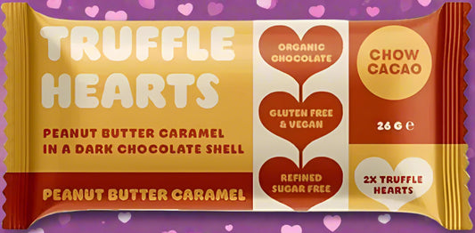 Truffle Hearts peanut butter caramel chocolate bar packaging
